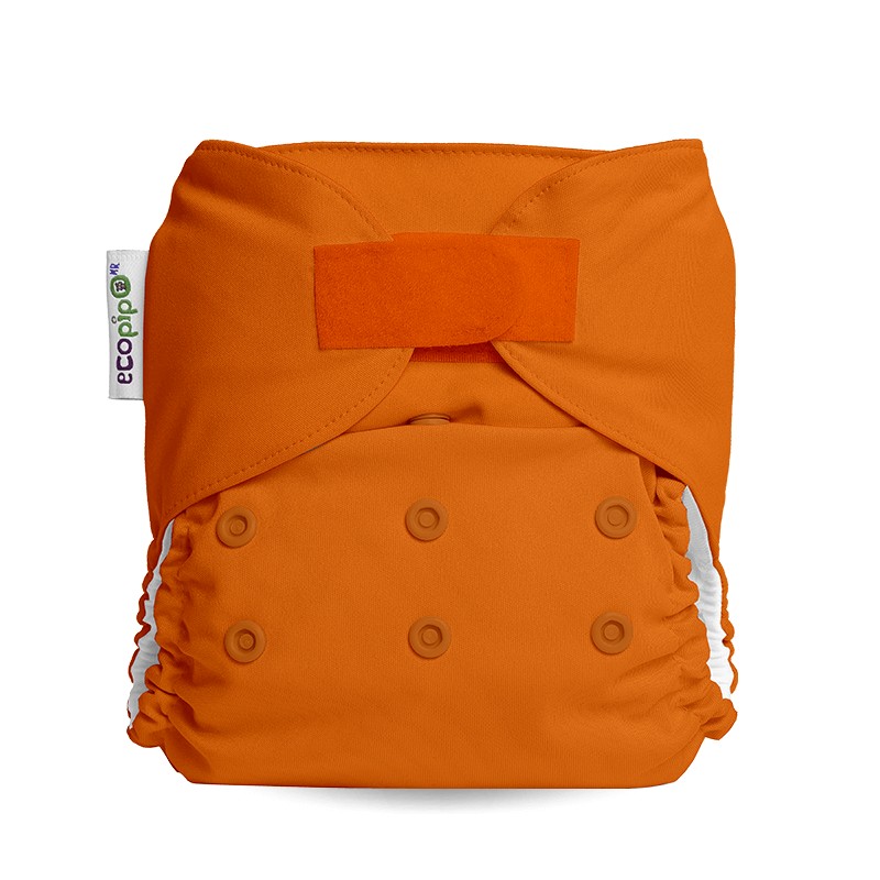 Ecopipo_bebe_pañal_ecologico_premium_naranja_velcro_anverso